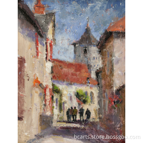 Hot selling beautiful village scenery semi abstract painting for house decoration